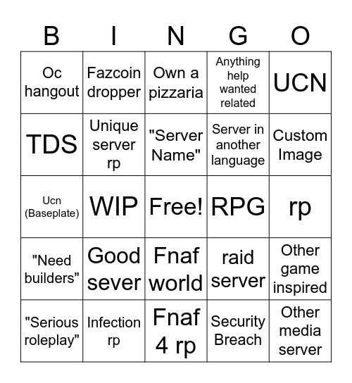 Tprr Server bingo Card