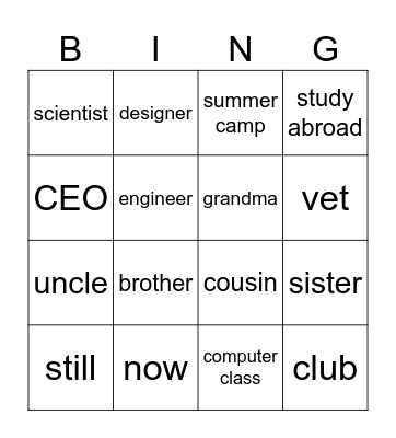 Vocab Bingo Card