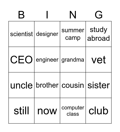 Vocab Bingo Card