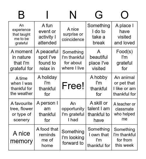 Thanksgiving Bingo Card