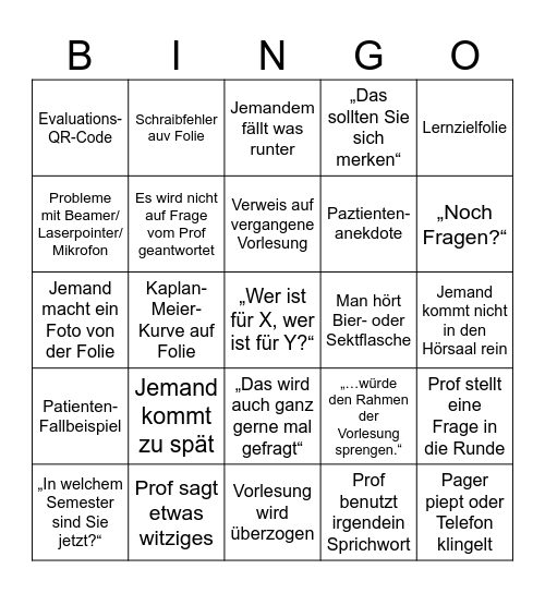 Letzte Vorlesung Bingo Card