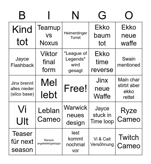 Arcane Bingo Card