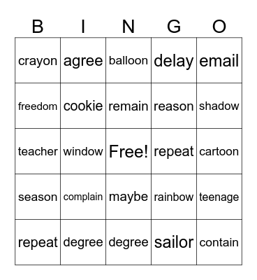 Vowel Teams Bingo Card
