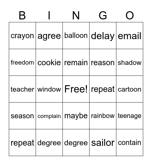 Vowel Teams Bingo Card