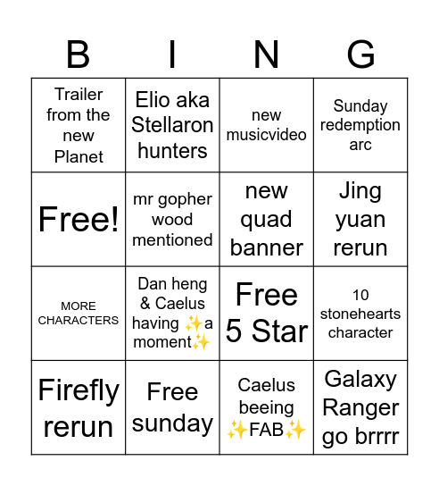 Hsr 2.7 stream Bingo Card