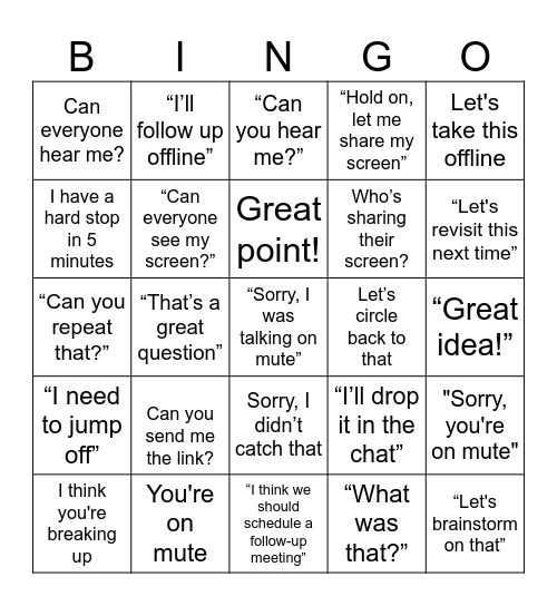 corporate teams bingo Card