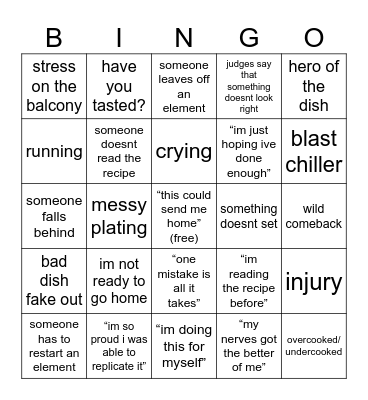 masterchef pressure test Bingo Card