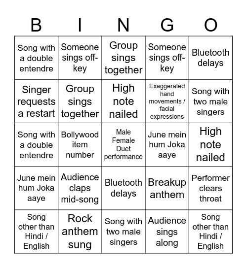 Sing and Swing Bingo! Bingo Card