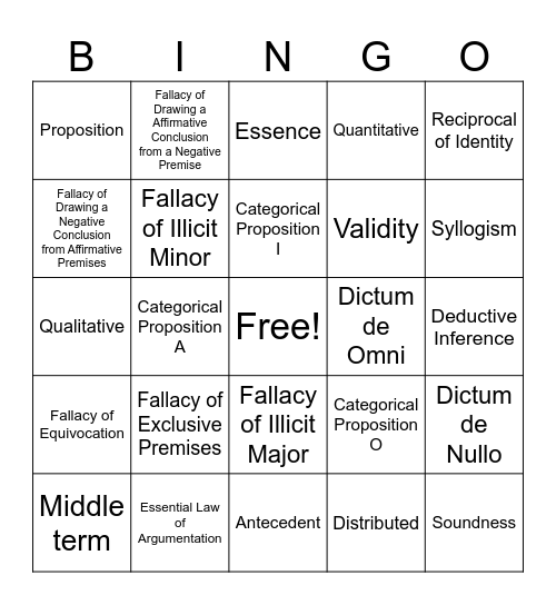 Traditional Logic Bingo Card