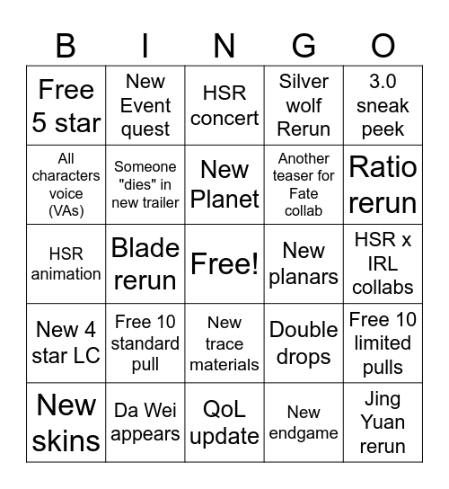 2.7 HSR Bingo Card