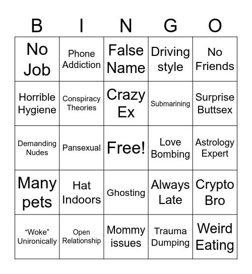 Dating Bingo Card