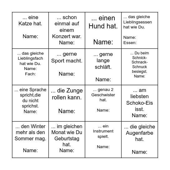 Finde eine Person, die... Bingo Card