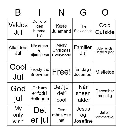 Julemusik Bingo Card