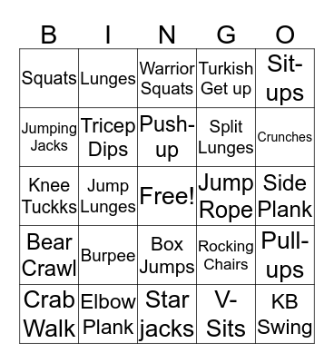 Fitness Bingo Card