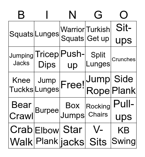 Fitness Bingo Card