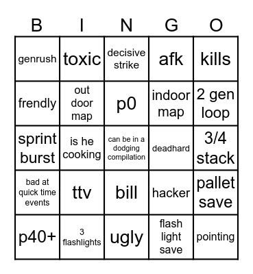 dbd bingo Card