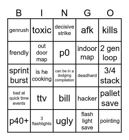 dbd bingo Card