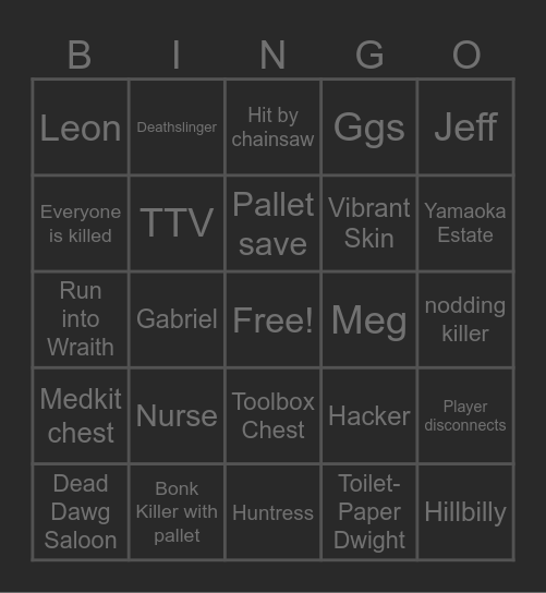 Dead by Bingo (2v8  Survivor Edition) Bingo Card