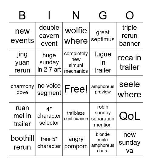 hsr 2.7 bingo Card