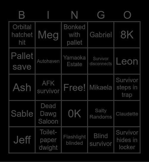 Dead by Bingo (2v8 Killer Edition) Bingo Card