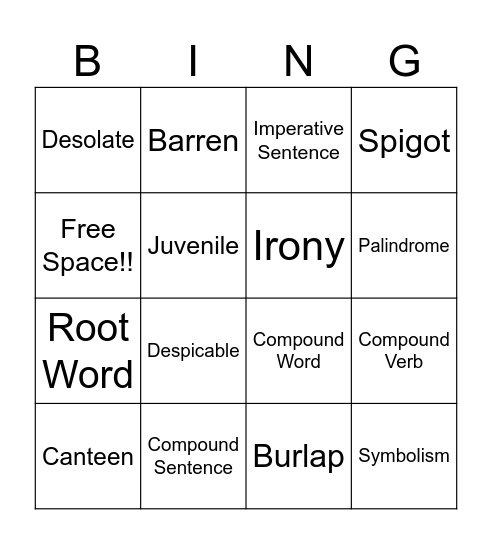 Vocabulary Bingo Card