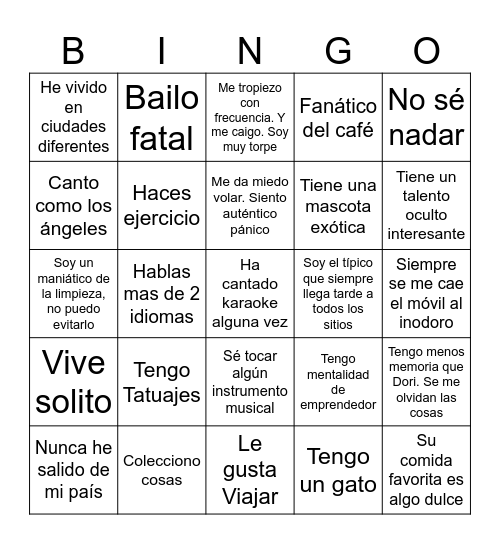 Conociéndonos Bingo Card