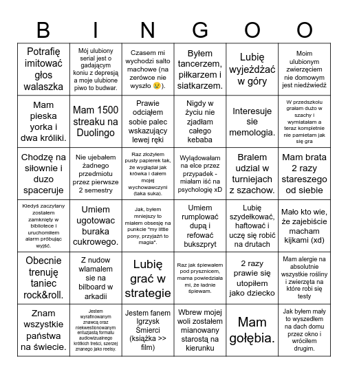 Integracyjne Bingo! Bingo Card