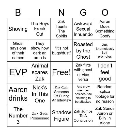 Ghost Adventures Bingo Card