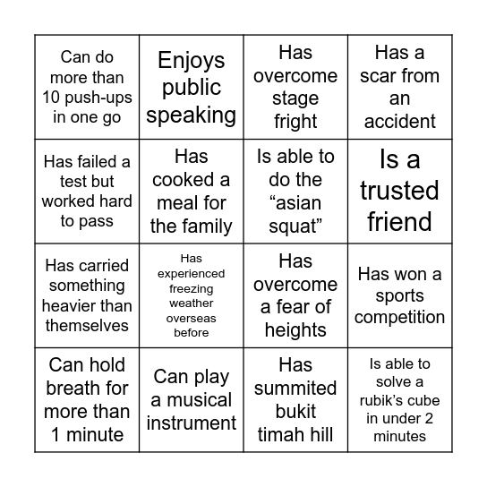 Overcome! Bingo Card