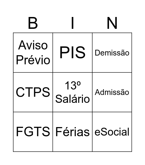 Departamento Pessoal - Senai Bingo Card