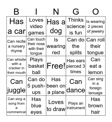 Human Bingo!!! Bingo Card