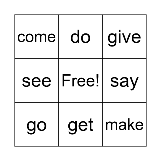 Simple Past Irregular Verbs Bingo Card