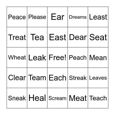 ea Vowel Team Bingo Card