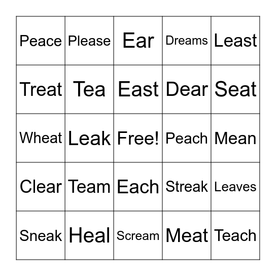 ea Vowel Team Bingo Card