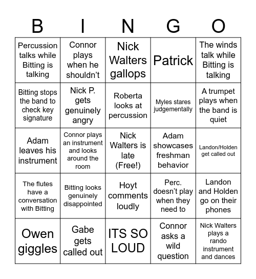 Concert Band BINGO Card