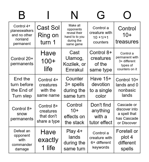 MTG EDH Bingo Card