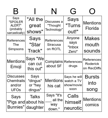 Merlin Mann Podcast Bingo Card