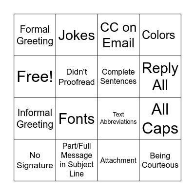 Email Bingo Card