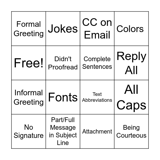 Email Bingo Card