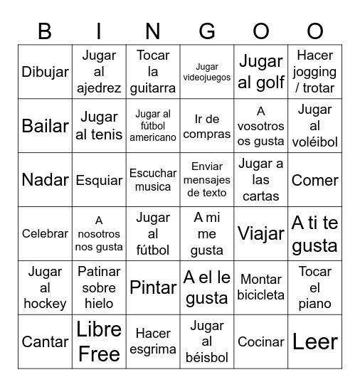 Deportes y pasatiempos Bingo Card