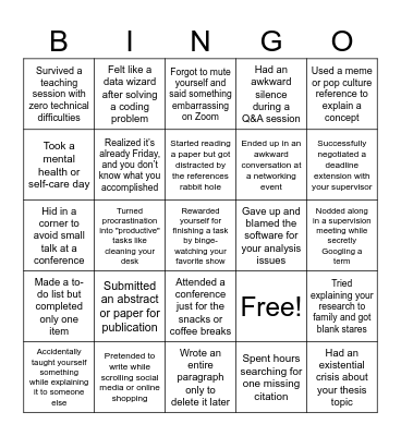 PhD Bingo Card