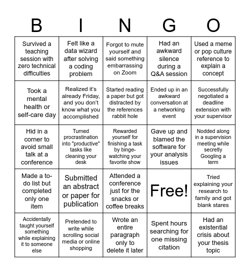 PhD Bingo Card