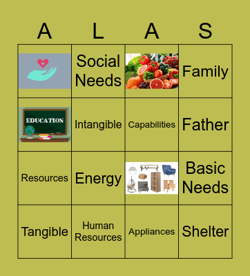 Family Resources and Basic Needs Bingo Card