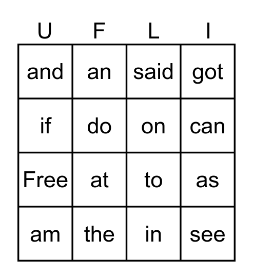 Heart Word Bingo (UFLI #1-20) Bingo Card