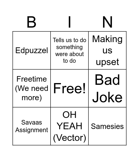 Mr O Bingo Card
