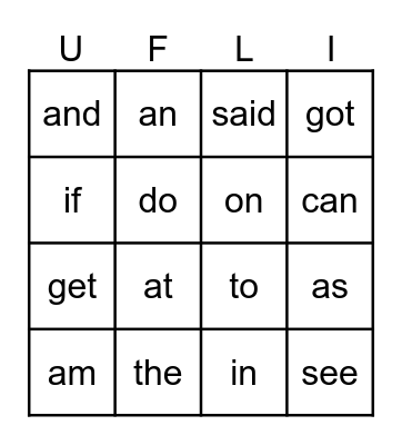 Heart Word Bingo (UFLI #1-20) Bingo Card