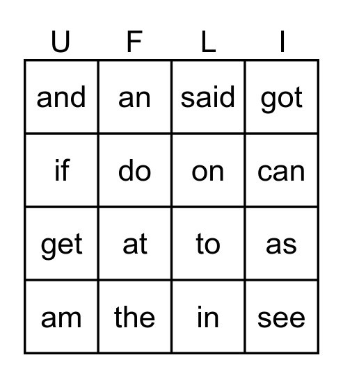 Heart Word Bingo (UFLI #1-20) Bingo Card