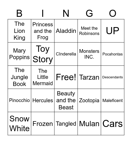 DIsney Bingo Card