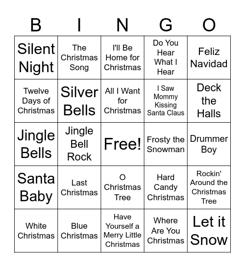 Christmas Music Bingo Card