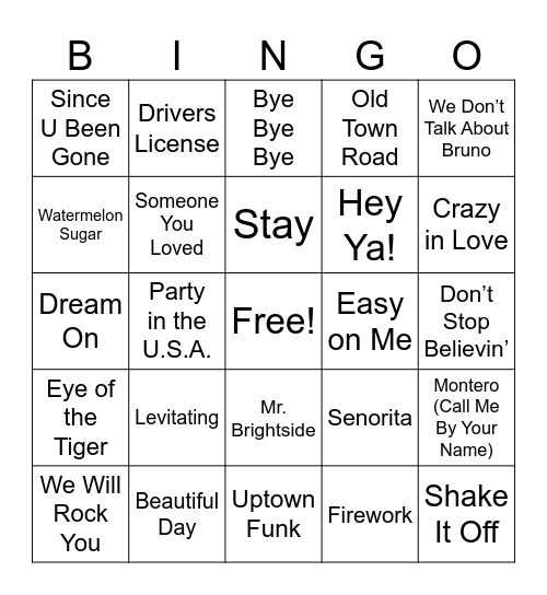 Music Bingo #1 Bingo Card